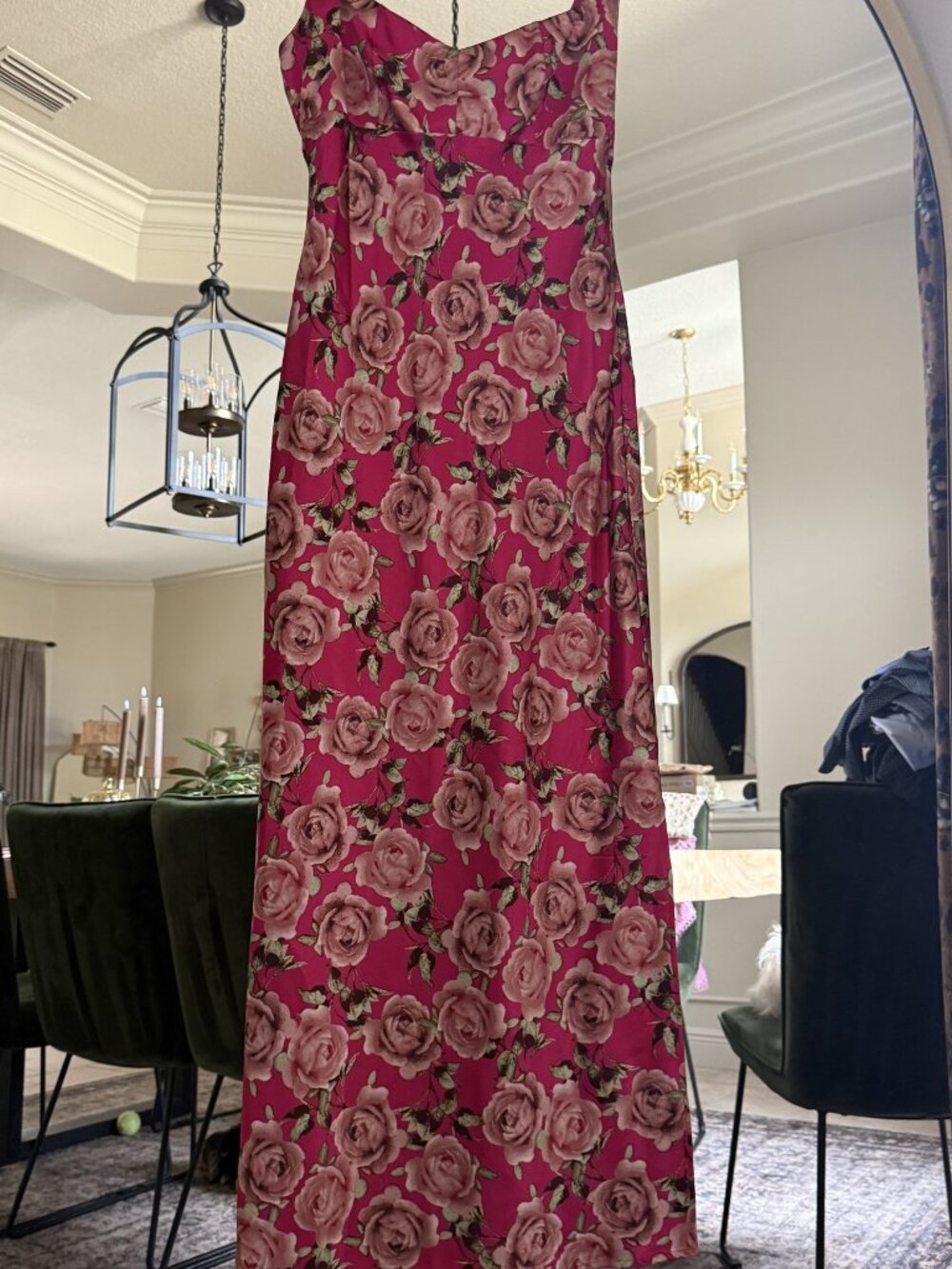 Wild Fable Hot Pink Satin Rose Print Sweetheart Maxi Dress Size S